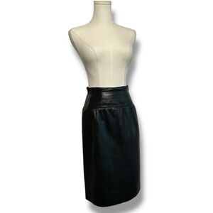 Vintage‎ Chloe Leather Skirt Black Midi Pencil Designer Luxury 90s Size Small